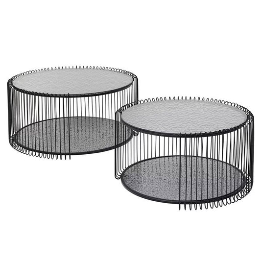 Nesting Coffee Table Set – Black Wire & Glass Design (Set of 2)