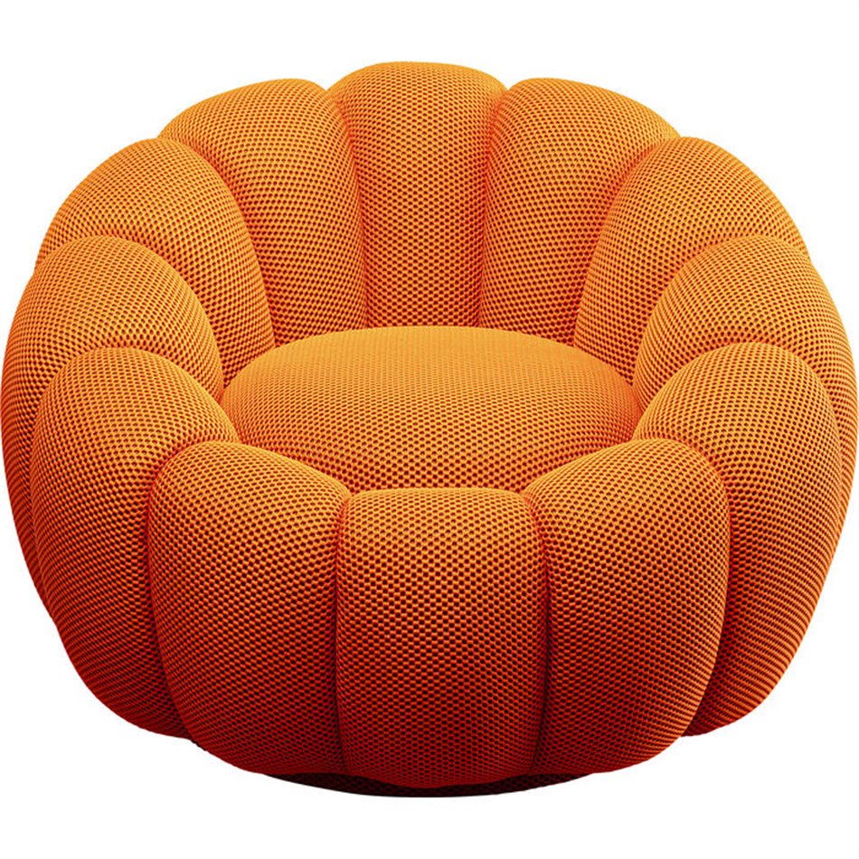 Swivel armchair Peppo Bloom, orange, rotatable 360 degrees, H66xD94cm, seat height 40cm