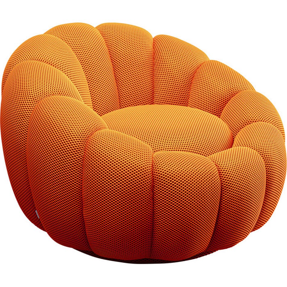 Swivel armchair Peppo Bloom, orange, rotatable 360 degrees, H66xD94cm, seat height 40cm