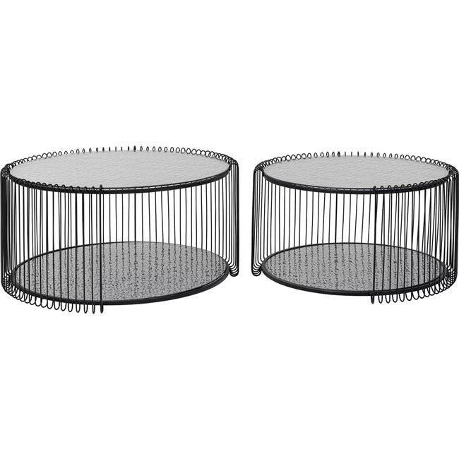 Nesting Coffee Table Set – Black Wire & Glass Design (Set of 2)