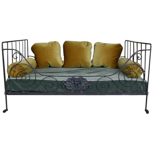 French Folding Iron Bed – Early 20Th Century Patinated Frame
