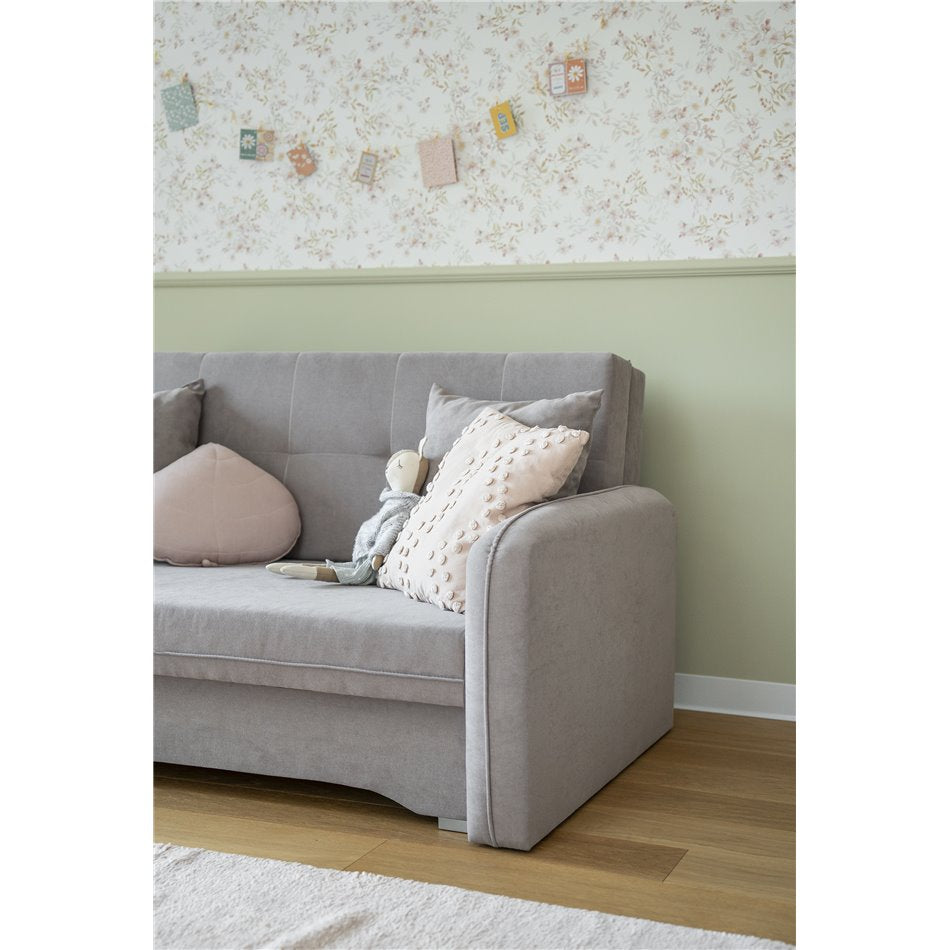 Compact Extendable Sofa Bed with Storage, Velvet Upholstery, Grey – Elaine