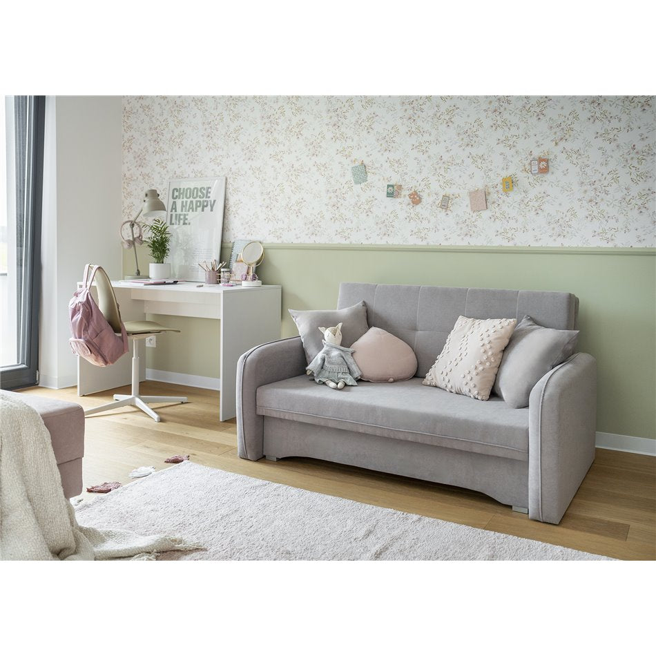 Compact Extendable Sofa Bed with Storage, Velvet Upholstery, Grey – Elaine