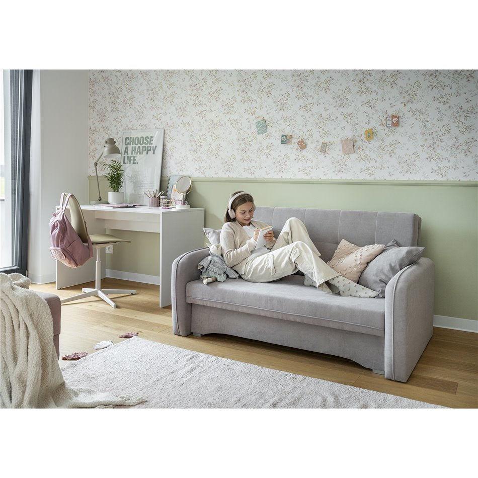 Compact Extendable Sofa Bed with Storage, Velvet Upholstery, Grey – Elaine