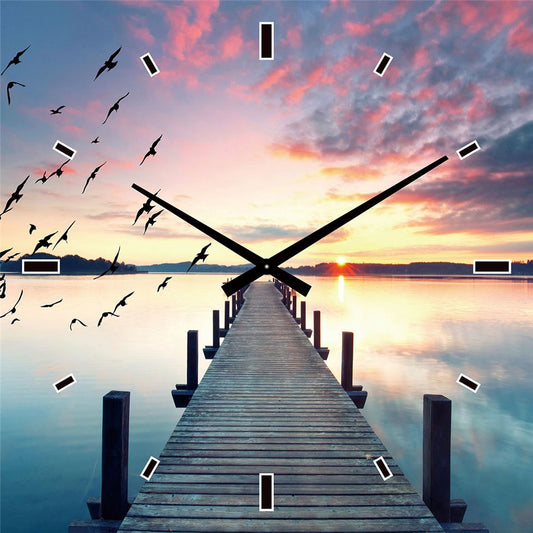 Painting wall clock Boardwalk to the sunset, 60x60cm