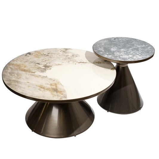 Nesting Coffee Table Set – Sintered Stone & Metal (Set of 2)