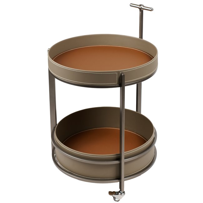 Round Coffee Table – Leather & Metal Modern Design