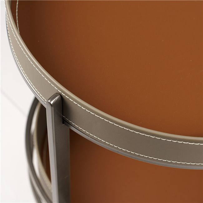 Round Coffee Table – Leather & Metal Modern Design