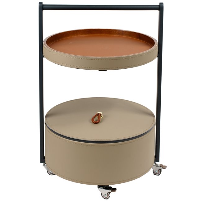 Jasenna Side Table – Metal, Wood & Leather Round Accent Table