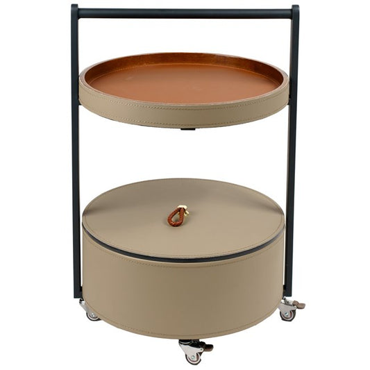 Jasenna Side Table – Metal, Wood & Leather Round Accent Table