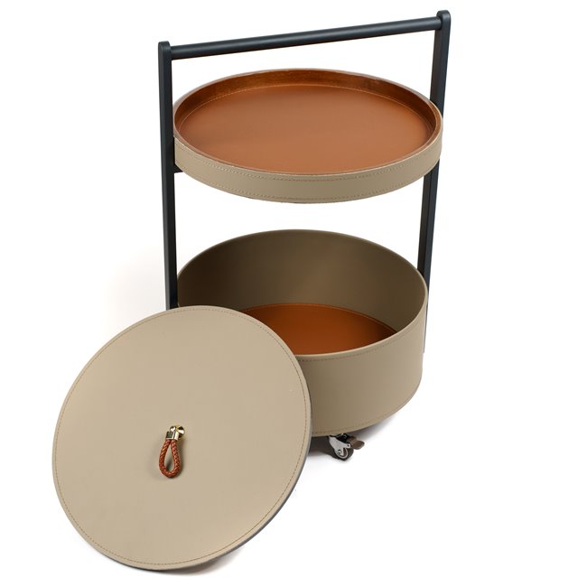 Jasenna Side Table – Metal, Wood & Leather Round Accent Table