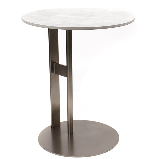 Walmer Sintered Stone Side Table – Round Metal Accent Table