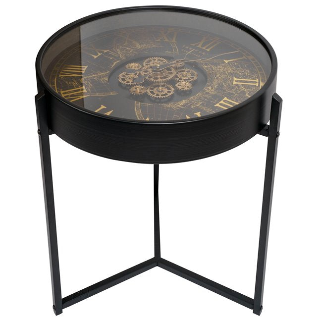 Round Side Table with Clock Top – Metal & Glass Vintage Style