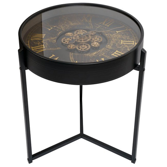 Round Side Table with Clock Top – Metal & Glass Vintage Style