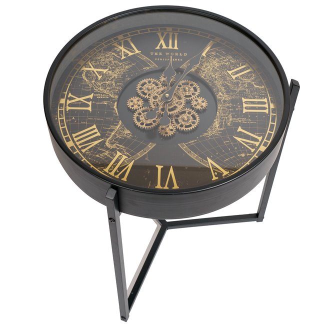 Round Side Table with Clock Top – Metal & Glass Vintage Style