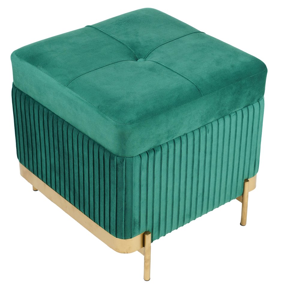 Calanna L Storage Pouf Green Velvet – H48 × Ø49 cm