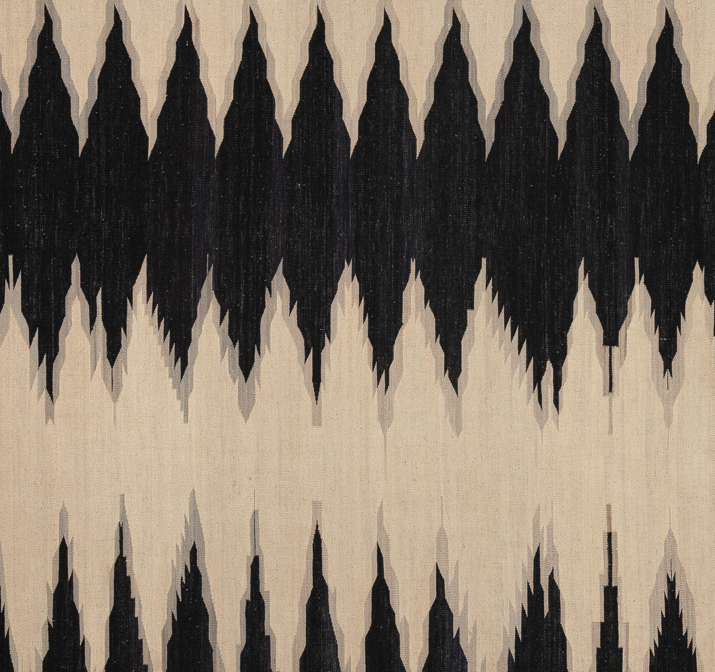 21st Century Modern Kilim Wool Rug – Black, Sand & Stone 254 x 284 cm