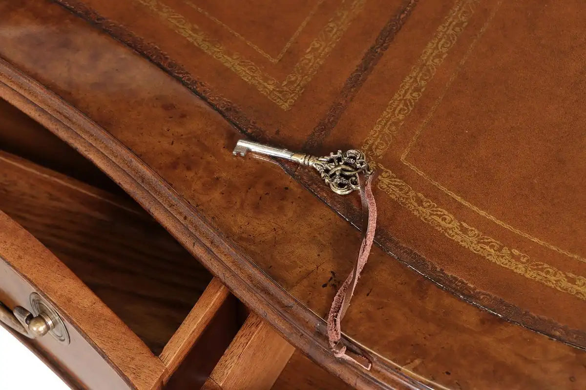 Burr Walnut Kidney Pedestal Desk with Leather Writing Surface
