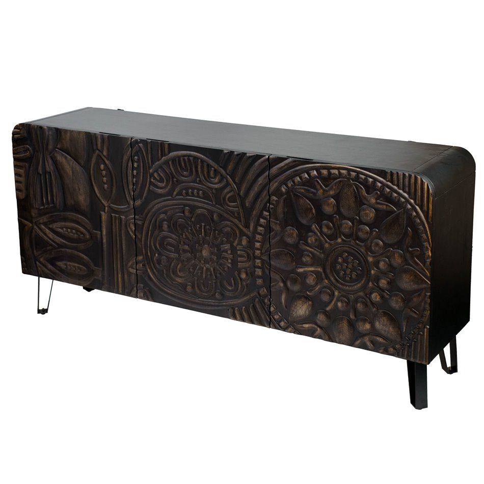 Sideboard Craft 3 Door, mango wood/MDF/metal, black, H75x160x38cm