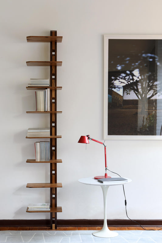Contemporary Brazilian Hardwood Book Shelf Stand with Brass Details – Adjustable Shelves