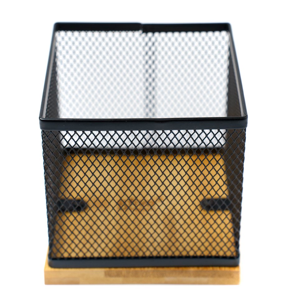 Mayaj Bamboo-Metal Pen Pot – 10 × 10 × 10 cm