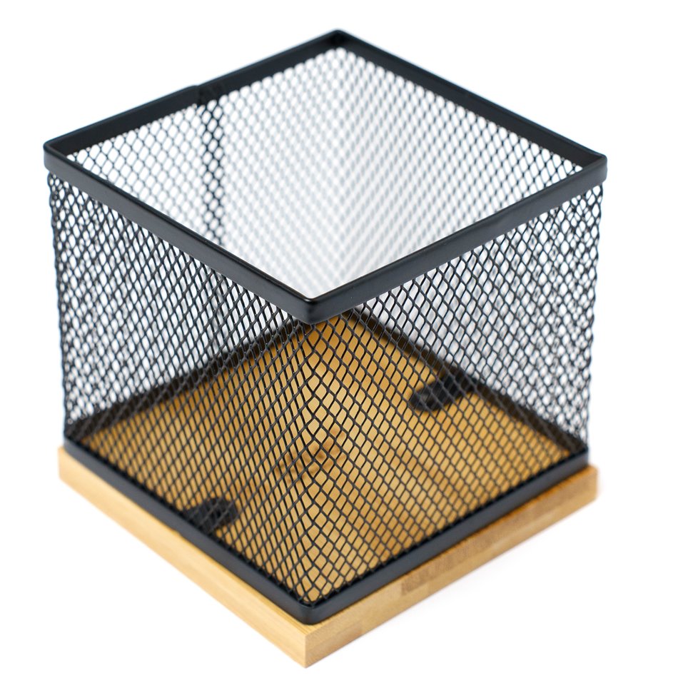 Mayaj Bamboo-Metal Pen Pot – 10 × 10 × 10 cm