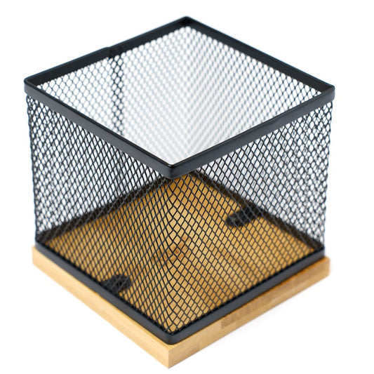 Mayaj Bamboo-Metal Pen Pot – 10 × 10 × 10 cm