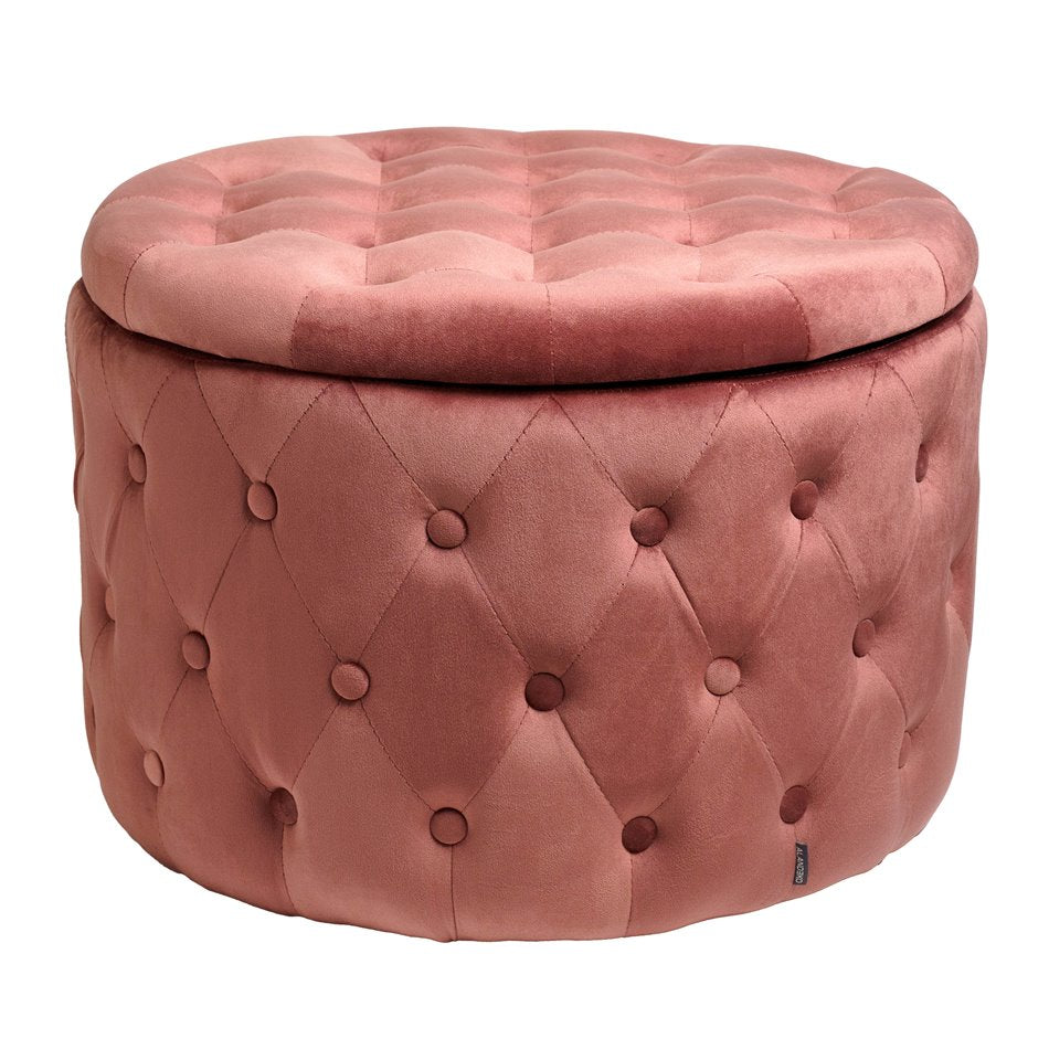Mauve Velvet Lailly Roundi Storage Ottoman