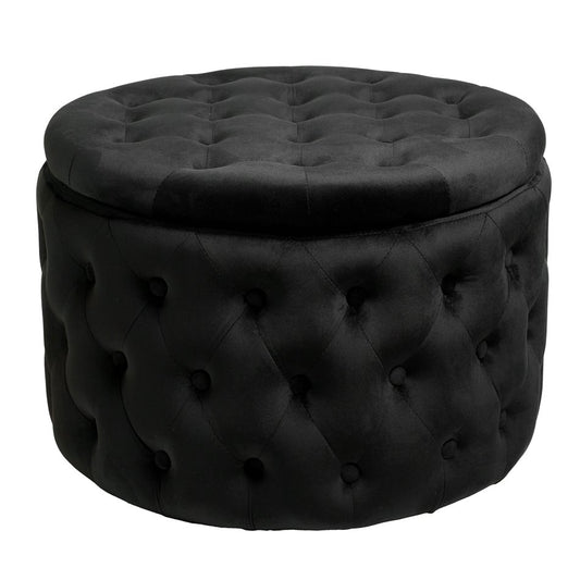 Black Velvet Lailly Round Storage Ottoman