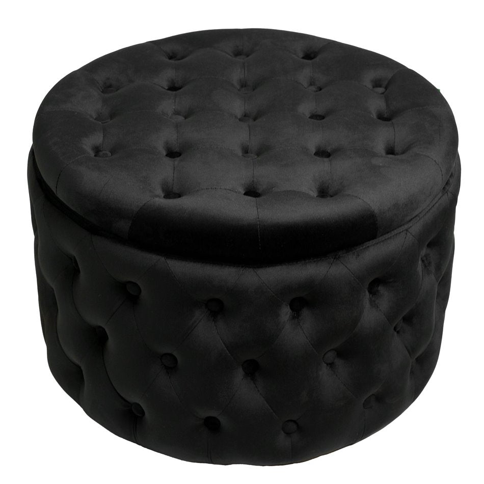 Black Velvet Lailly Round Storage Ottoman
