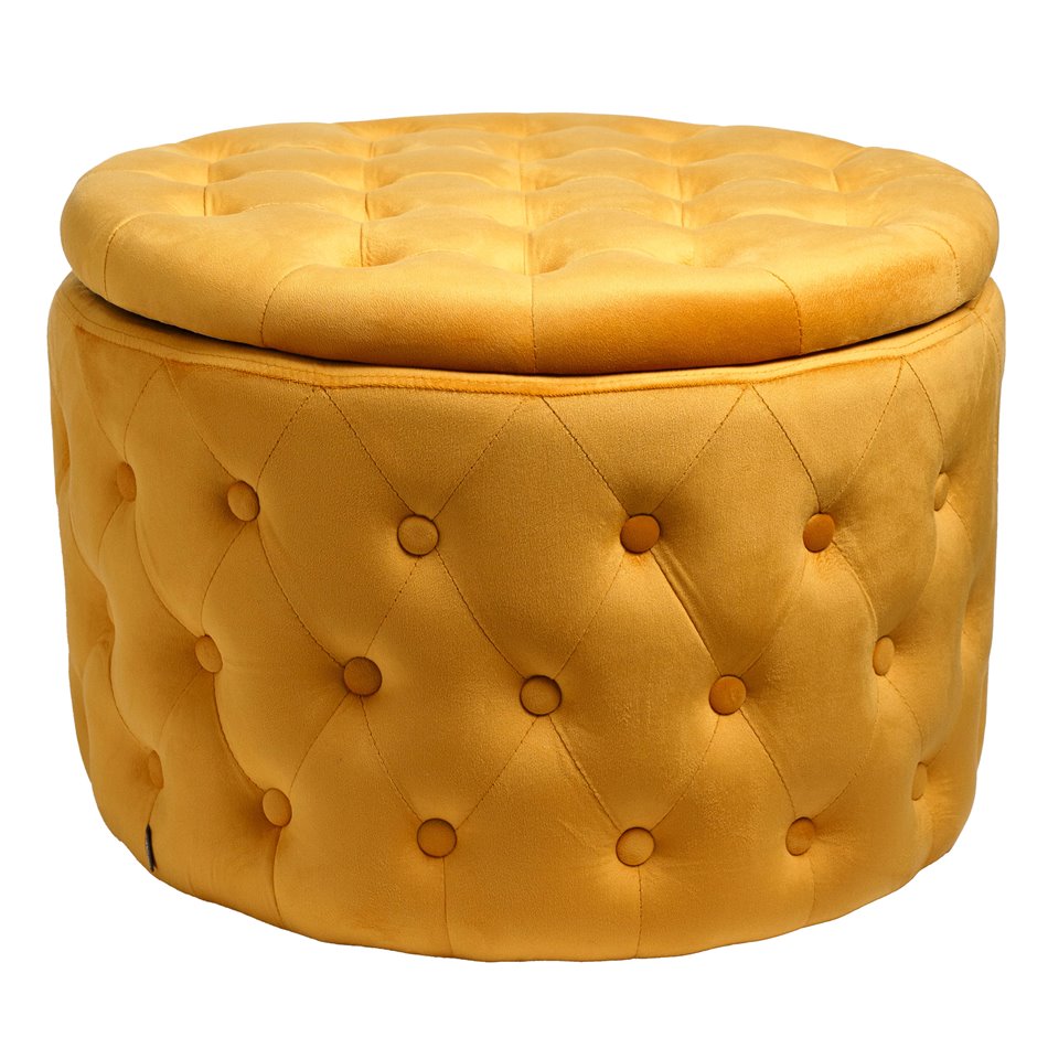 Gold Velvet Lailly Round Storage Ottoman