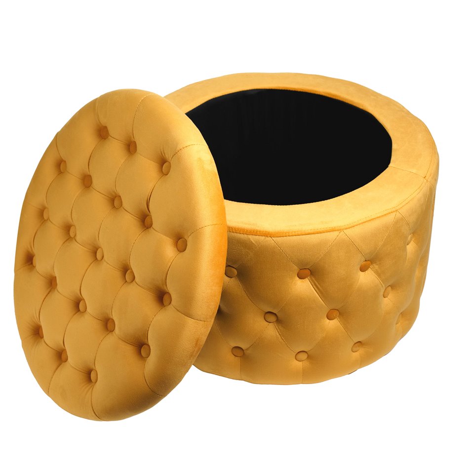 Gold Velvet Lailly Round Storage Ottoman