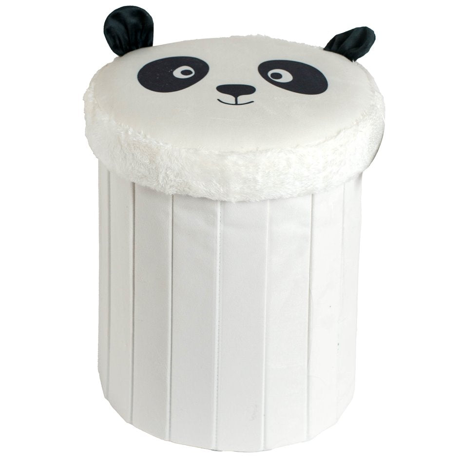 Panda White-Black Storage Pouf – H36 × Ø30 cm
