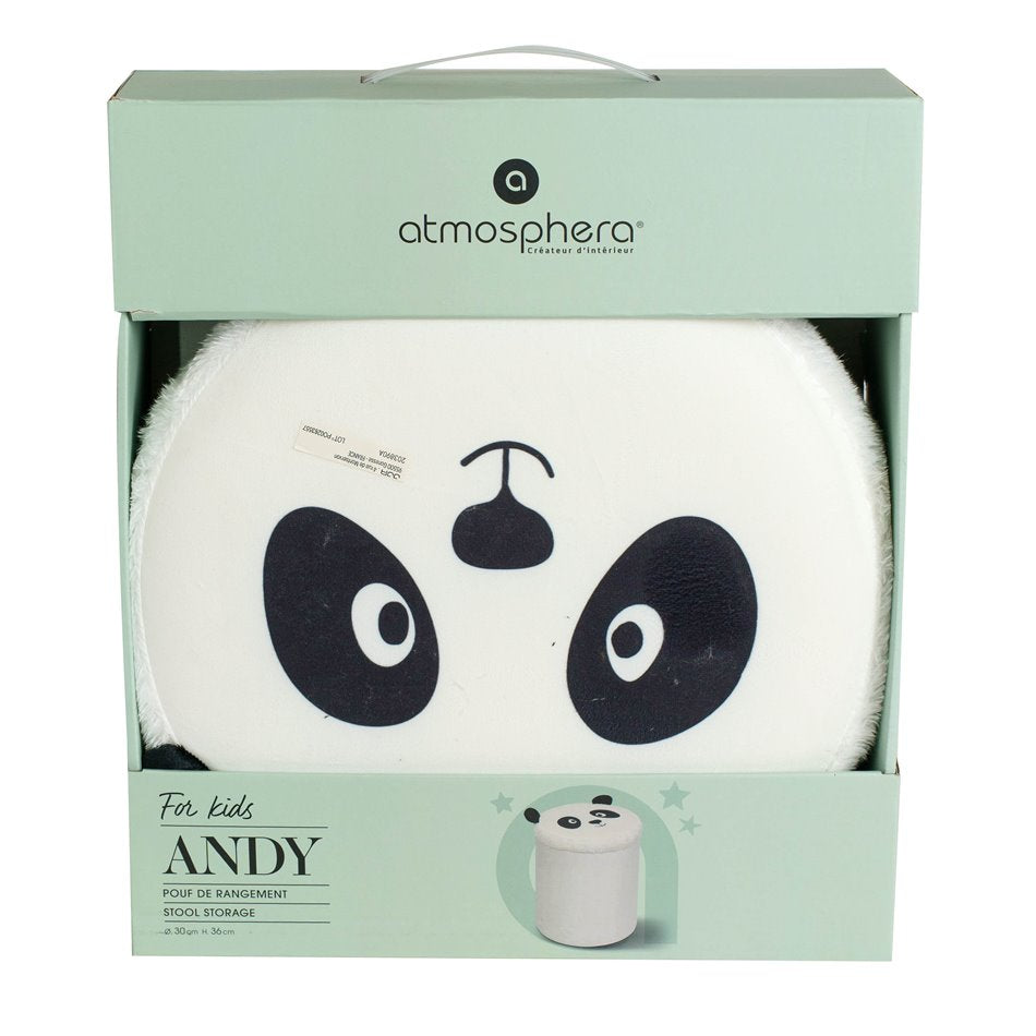 Panda White-Black Storage Pouf – H36 × Ø30 cm