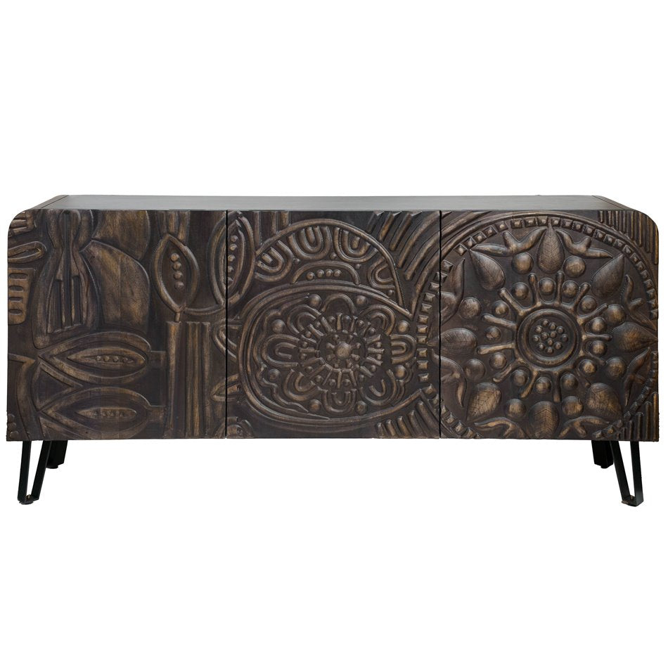 Sideboard Craft 3 Door, mango wood/MDF/metal, black, H75x160x38cm