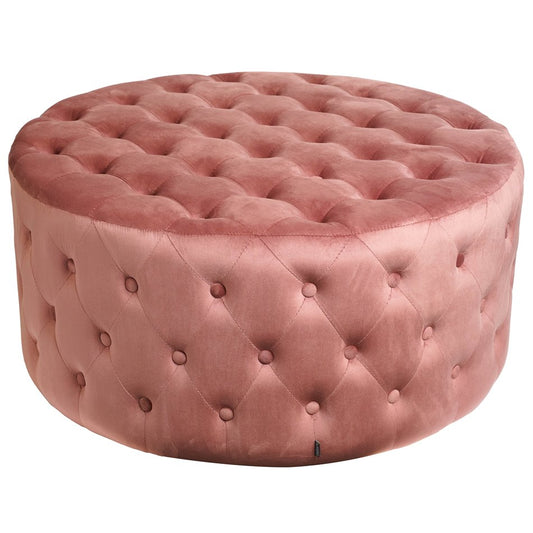 Taupe Lacelle Buttoned Round Stool Plush Velvet Accent Ottoman