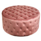 Taupe Lacelle Buttoned Round Stool Plush Velvet Accent Ottoman