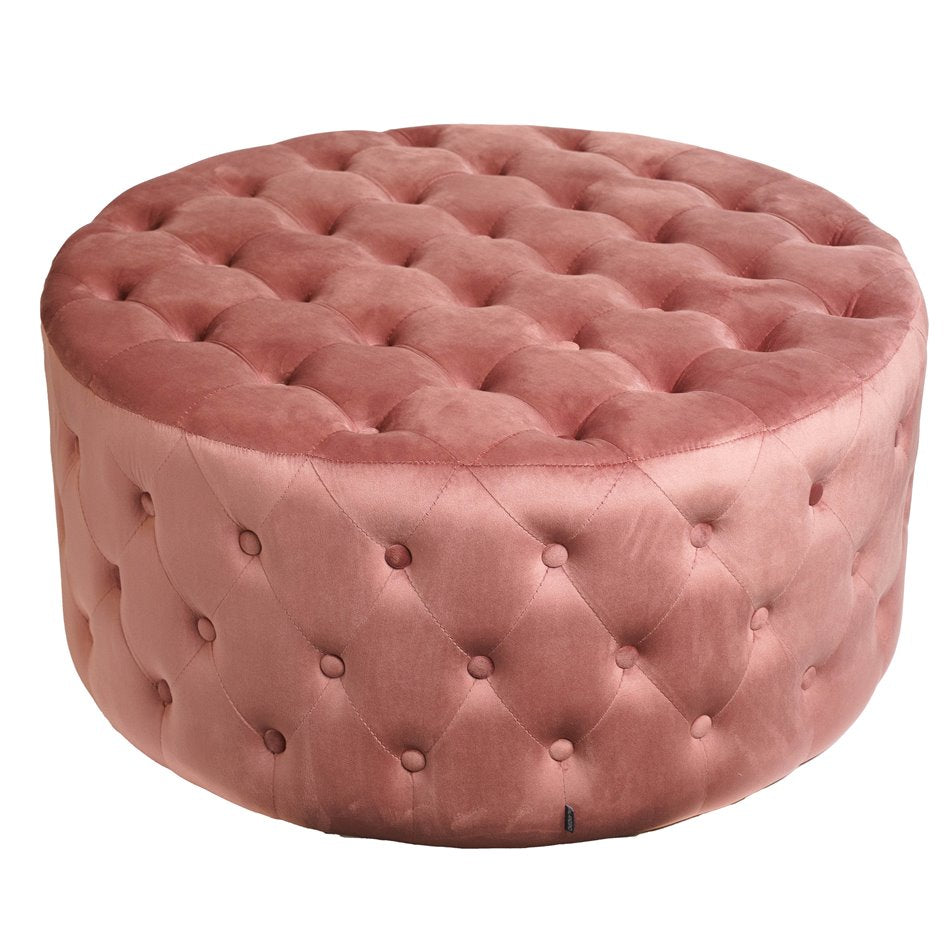 Taupe Lacelle Buttoned Round Stool Plush Velvet Accent Ottoman
