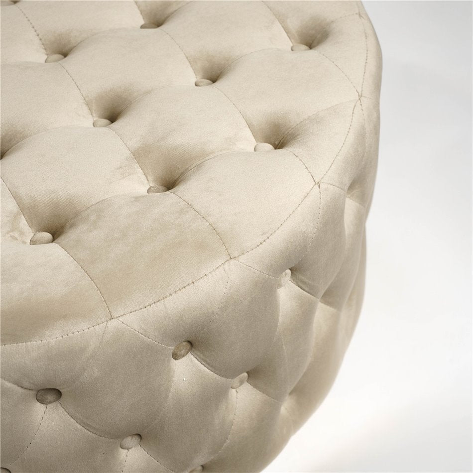 Lacelle Taupe Buttoned Round Stool – Plush Velvet Accent Ottoman