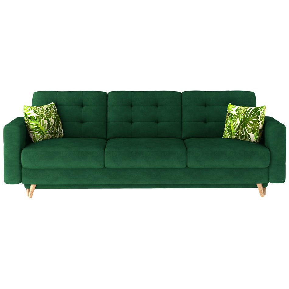 Elsgard Extendable Velvet Sofa Bed – Dark Green Kronos 19 & Jungle 32, Scandinavian 3-Seater with Storage