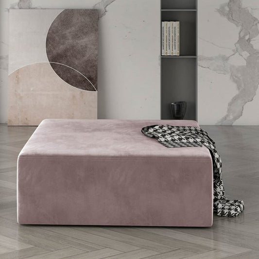 Pink Mat Velvet 63 Square Pouf – Large Accent Ottoman