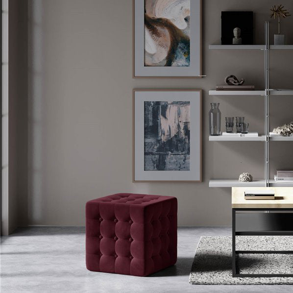 Dark Purple Mat Velvet 68 Mini Pouf – Compact Cube Accent Ottoman