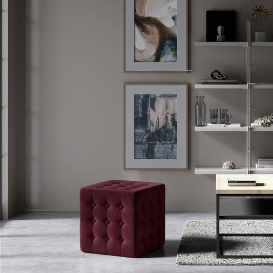 Dark Purple Mat Velvet 68 Mini Pouf – Compact Cube Accent Ottoman