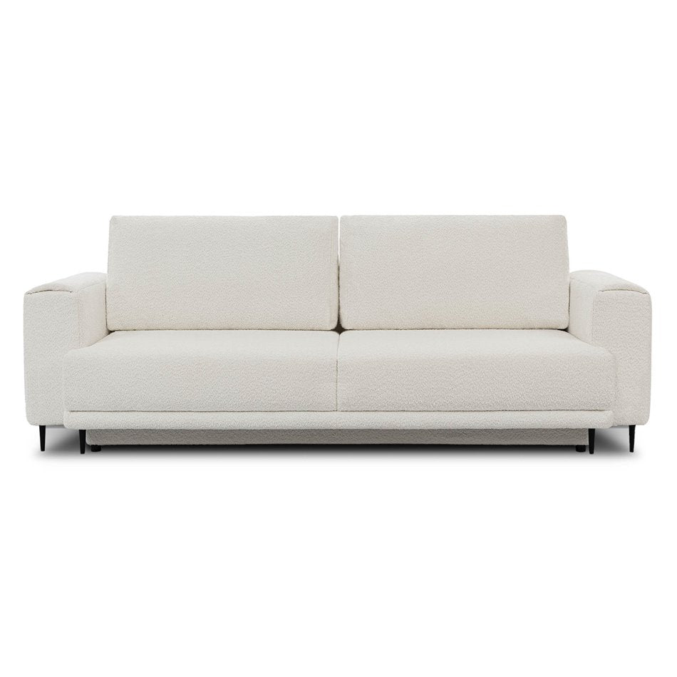 Scandinavian Sofa Bed with Sleeping Function, Bouclé Upholstery, White – Edalia