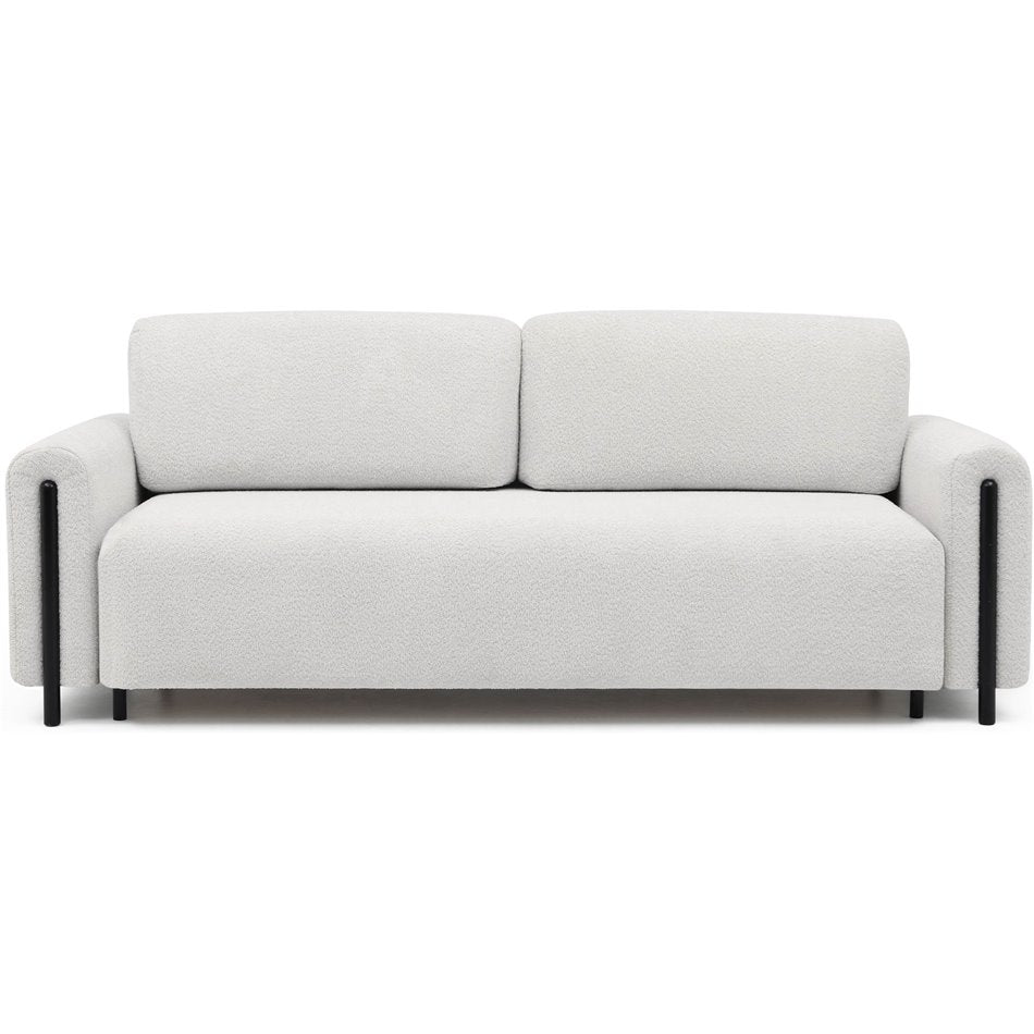 Modern Sofa Bed with Sleeping Function and Storage, Bouclé Upholstery, White – Elcadova Black