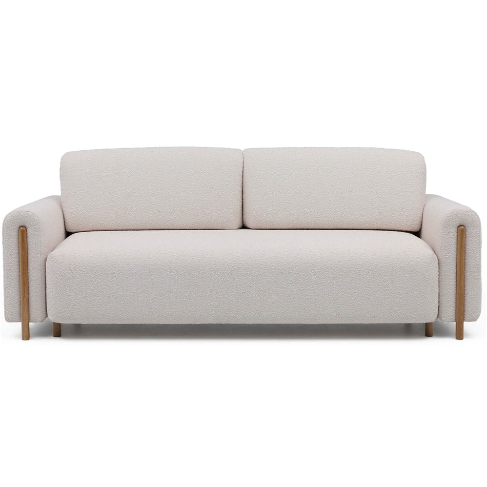 Modern Sofa Bed with Sleeping Function and Storage, Velvet Upholstery, Beige – Elcadova Oak