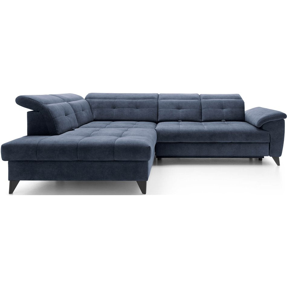 Modern L-Shaped Corner Sofa with Sleeping Function, Velvet Upholstery, Dark Blue