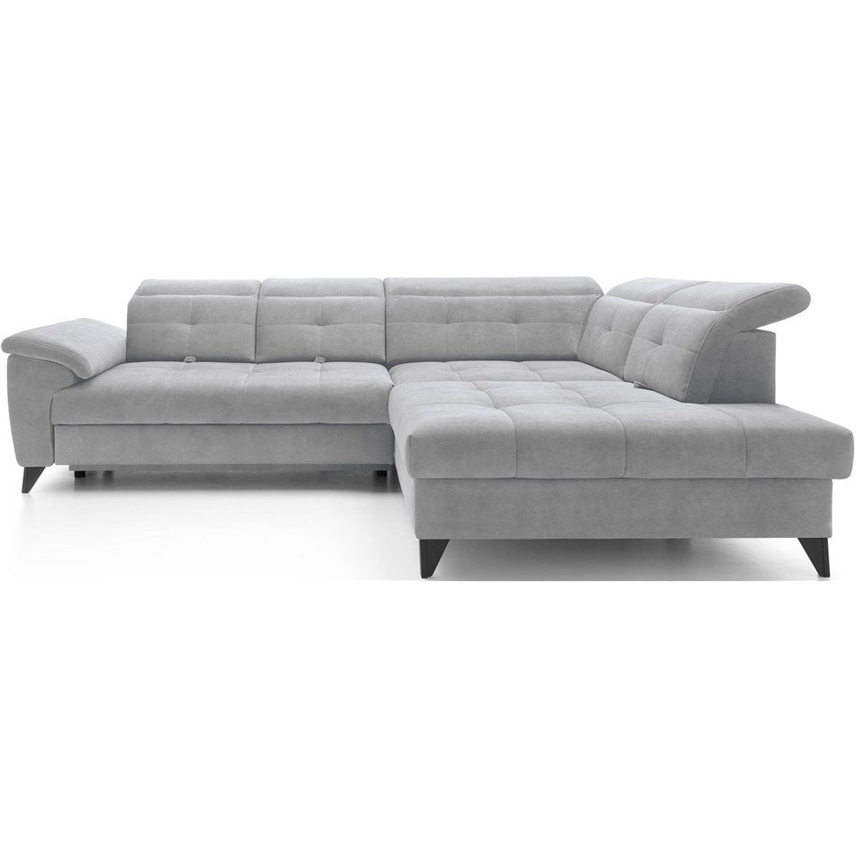 Modern L-Shaped Corner Sofa with Sleeping Function, Velvet Upholstery, Grey – Elinferne R