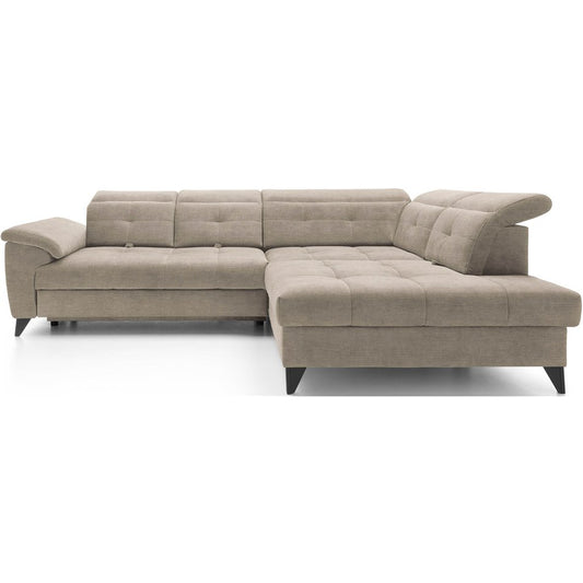 Modern L-Shaped Corner Sofa with Sleeping Function, Velvet Upholstery, Beige – Elinferne R