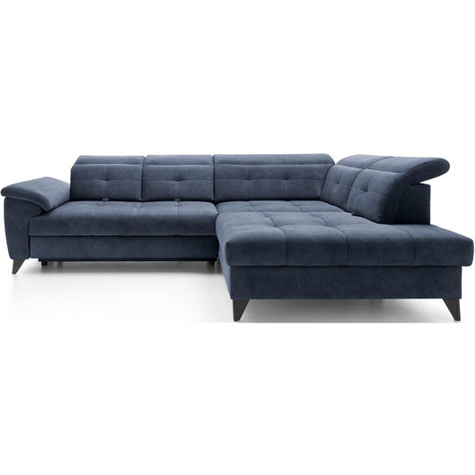 Modern L-Shaped Corner Sofa with Sleeping Function, Velvet Upholstery, Dark Blue – Elinferne R